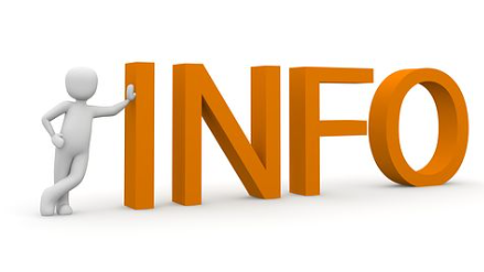 In oranje letters het woord: INFO. Een wit poppetje leunt tegen dit woord.